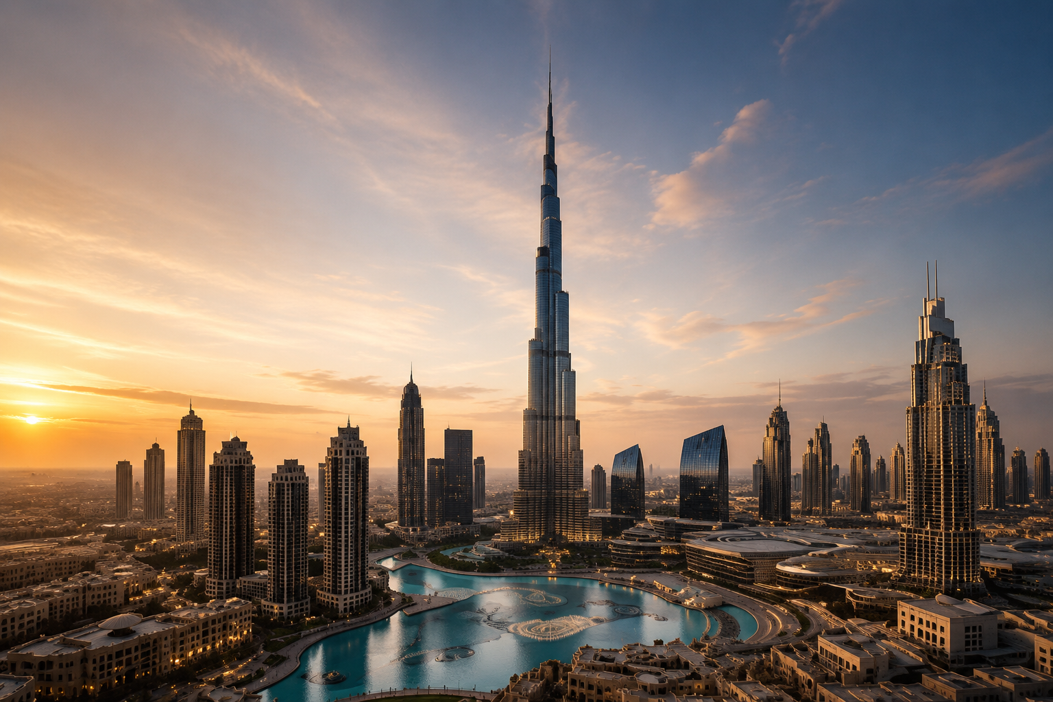 Dubai skyline at sunset